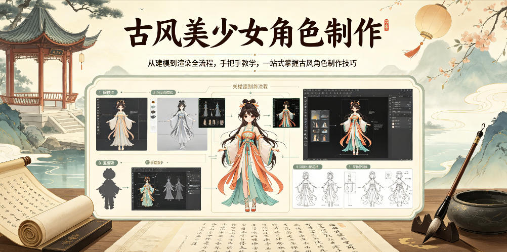 古风美少女角色制作，从建模到渲染全流程，手把手教学，一站式掌握古风角色制作技巧-网创之家