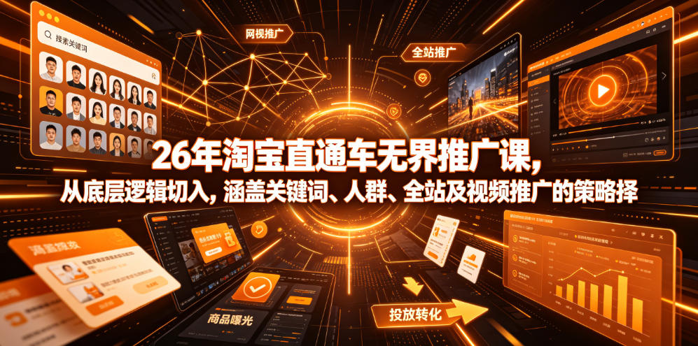 26年淘宝直通车无界推广课，从底层逻辑切入，涵盖关键词、人群、全站及视频推广的策略选择-网创之家