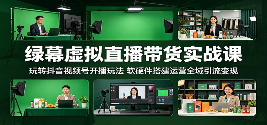 绿幕虚拟直播带货实战课：玩转抖音视频号开播玩法，软硬件搭建运营全域引流变现-网创之家