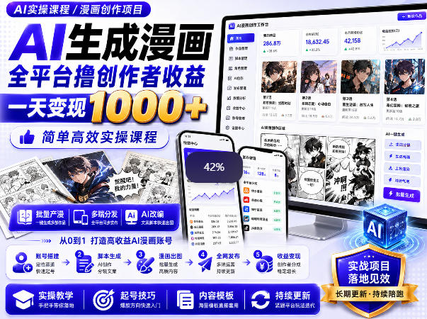 AI生成漫画全平台撸创作者收益内部课程，实操最高单日变现1k+-网创之家