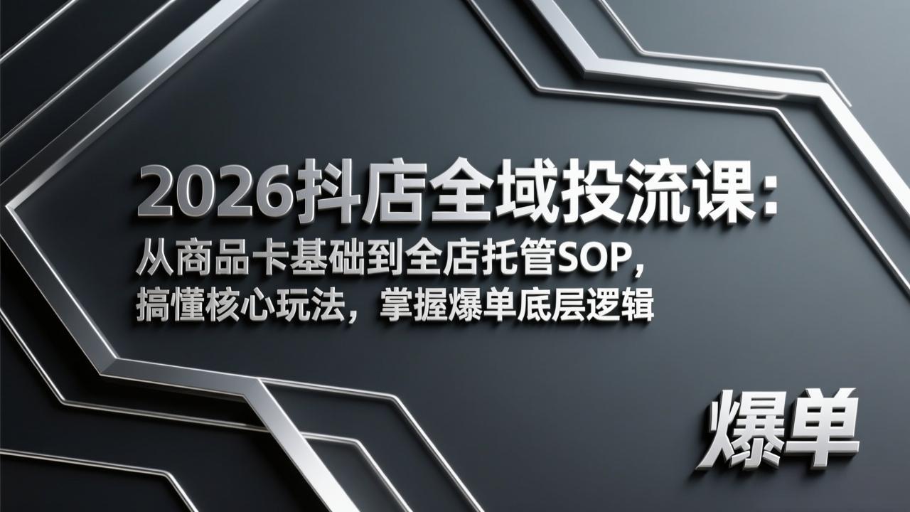 2026抖店全域投流课：从商品卡基础到全店托管SOP，搞懂核心玩法，掌握爆单底层逻辑-网创之家