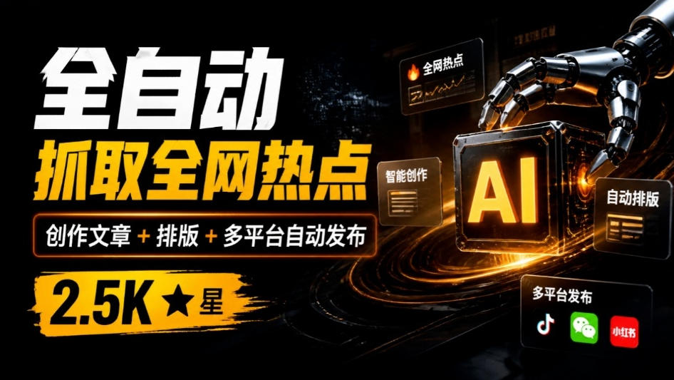 全自动抓取全网热点，创作文章并排版，并多平台自动发布！2.5k stars热点写作工具万稿汇AIMedia-网创之家
