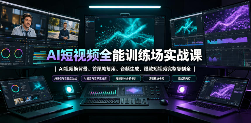 AI短视频全能训练场实战课｜AI视频换背景、首尾帧复用、音频生成、爆款短视频完整复刻全套实操教学-网创之家