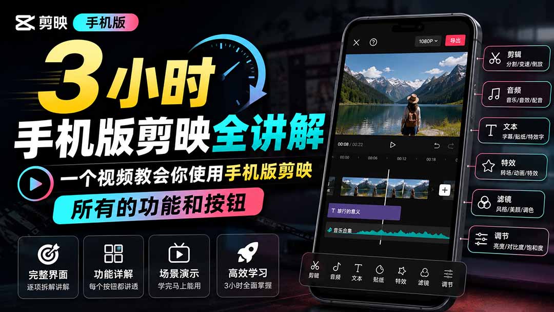 3小时手机版剪映全讲解，一个视频教会你使用手机版剪映，所有的功能和按钮-网创之家