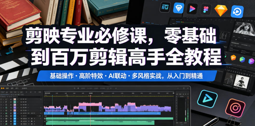 剪映专业必修课，零基础到百万剪辑高手全教程，基础操作・高阶特效・AI联动・多风格实战，从入门到精通-网创之家
