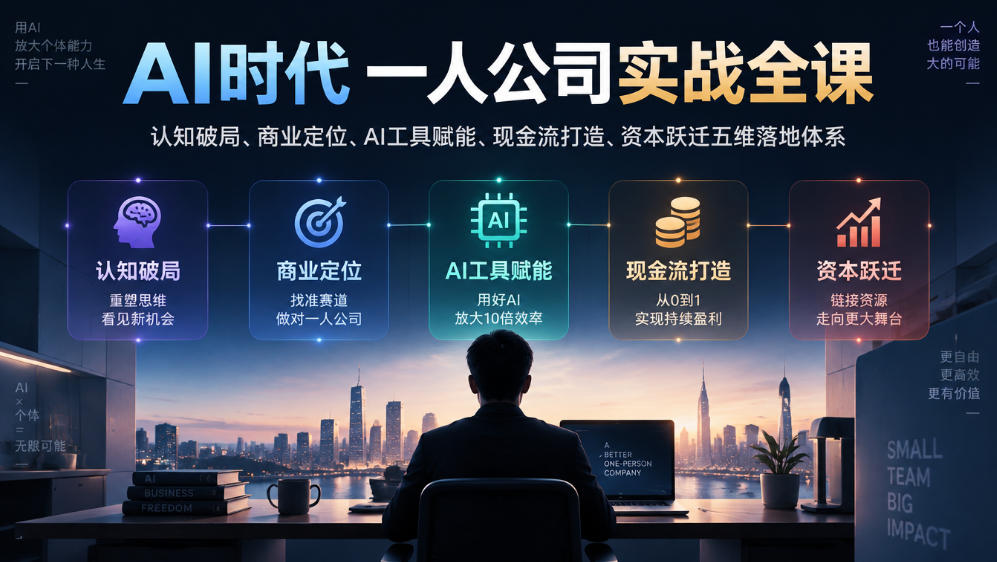 AI时代一人公司实战全课｜认知破局、商业定位、AI工具赋能、现金流打造、资本跃迁五维落地体系-网创之家