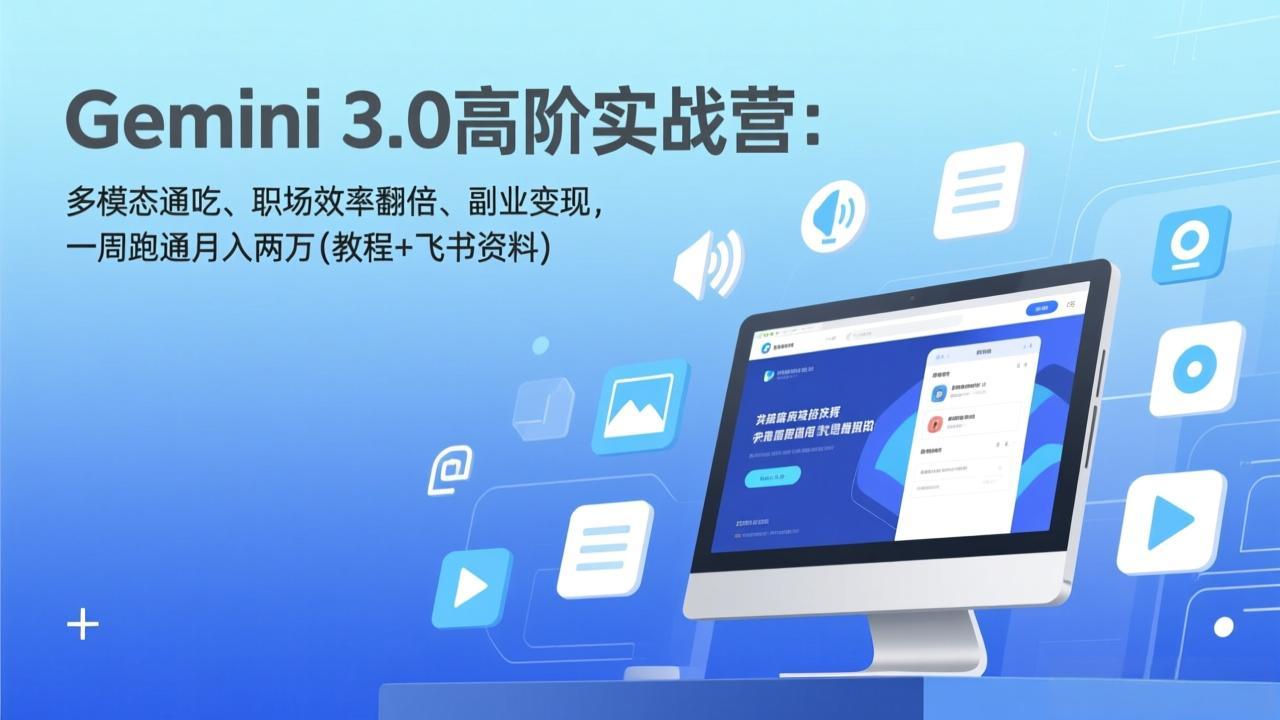 Gemini 3.0高阶实战营：多模态通吃、职场效率翻倍、副业变现，一周跑通月入两万(教程+飞书资料-网创之家