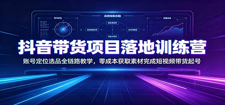 抖音带货项目落地训练营：账号定位选品全链路教学，零成本获取素材完成短视频带货起号-网创之家