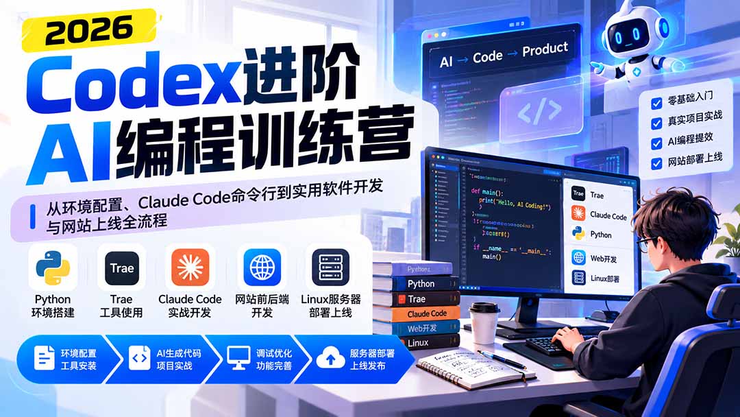 Codex进阶AI编程训练营：从环境配置、Claude Code命令行到实用软件开发与网站上线全流程-网创之家