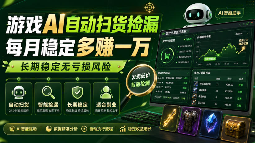 游戏AI自动扫货捡漏，每月稳定多賺1W，长期稳定无亏损风险！【揭秘】-网创之家