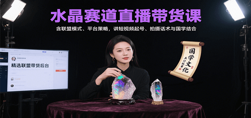 水晶赛道直播带货课：含联盟模式、平台策略，讲短视频起号、拍摄话术与国学结合-网创之家