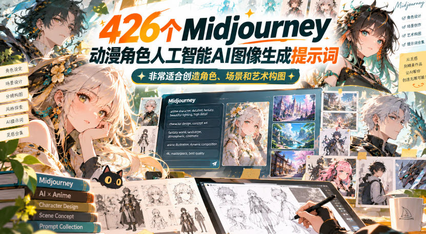 426个Midjourney动漫角色人工智能AI图像生成提示词，非常适合创造角色、场景和艺术构图-网创之家