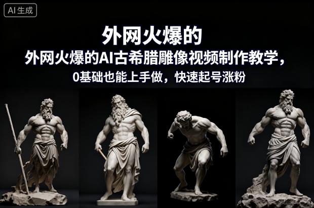 外网火爆的AI古希腊雕像视频制作教学，0基础也能上手做，快速起号涨粉-网创之家