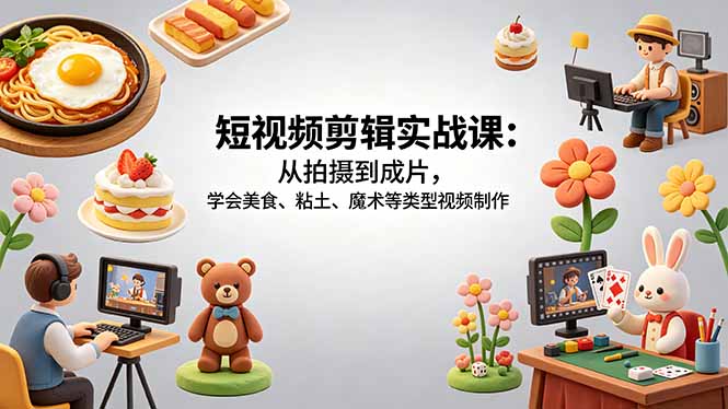 短视频剪辑实战课：从拍摄到成片，学会美食、粘土、魔术等类型视频制作-网创之家
