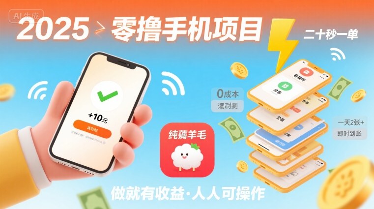 2025年零撸手机项目，二十秒一单，纯薅羊毛 一天2张+做就有-网创之家