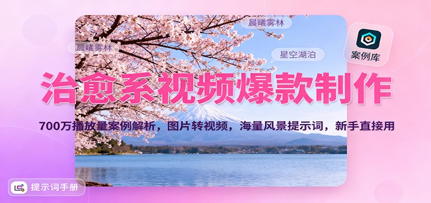 治愈系视频爆款制作，700万播放量案例解析，图片转视频，海量风景提示词，新手直接用-网创之家