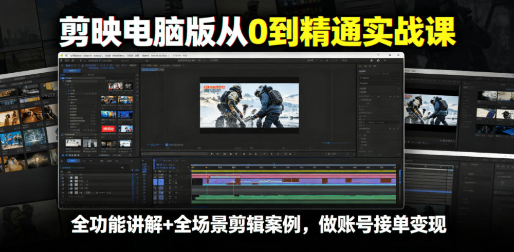 剪映电脑版从0到精通实战课，全功能讲解+全场景剪辑案例，做账号接单变现-网创之家