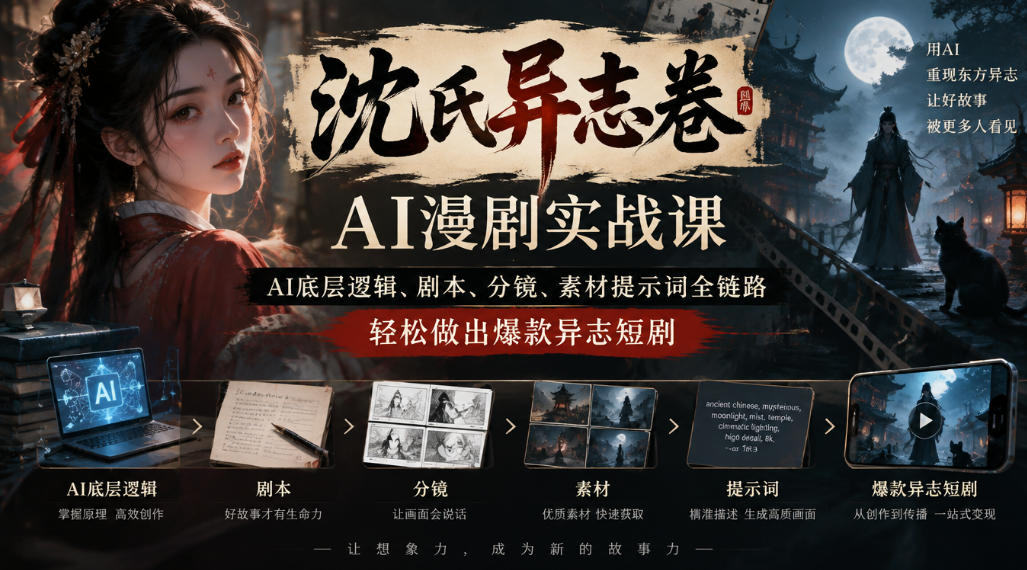 沈氏异志卷AI漫剧实战课｜AI底层逻辑、剧本、分镜、素材提示词全链路，轻松做出爆款异志短剧-网创之家