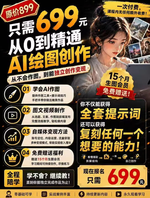 抖音10W粉丝博主的AI绘图教学，从0到精通AI绘图创作，从不会作图到能独立创作变现-网创之家