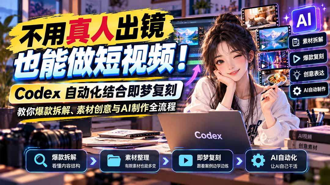 不用真人出镜也能做短视频！Codex自动化结合即梦复刻，教你爆款拆解、素材创意与AI制作全流程-网创之家