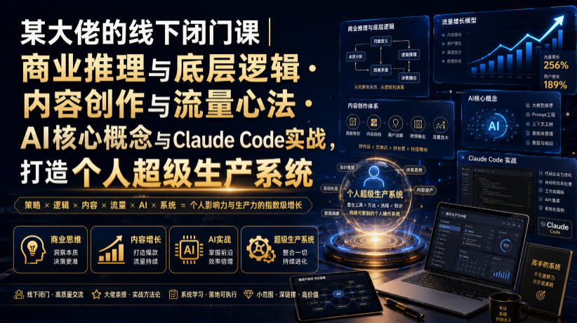 某大佬的线下闭门课｜商业推理与底层逻辑・内容创作与流量心法・AI核心概念与Claude Code实战，打造个人超级生产系统【录音+图片】-网创之家