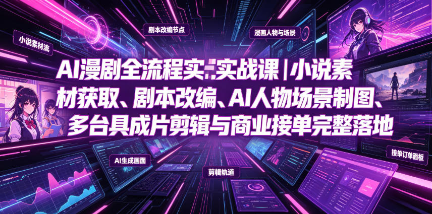 AI漫剧全流程实战课｜小说素材获取、剧本改编、AI人物场景制图、多工具成片剪辑、平台付费变现与商业接单完整落地-网创之家