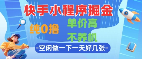 快手小程序掘金，纯0撸，单价高不养机 利用空闲时间做一做，一天好几张【揭秘】-网创之家
