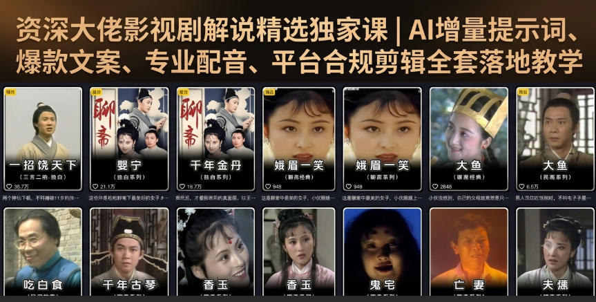 资深大佬影视剧解说精选独家课｜AI增量提示词、爆款文案、专业配音、平台合规剪辑全套落地教学-网创之家