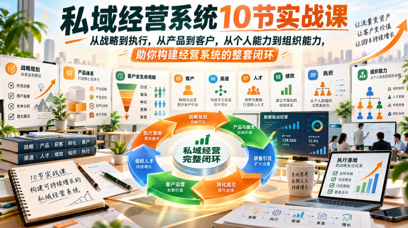 私域经营系统10节实战课，从战略到执行，从产品到客户，从个人能力到组织能力，助你构建经营系统的整套闭环-网创之家