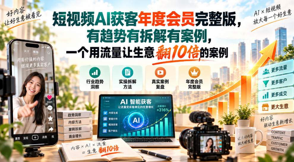 短视频AI获客年度会员完整版，有趋势有拆解有案例，一个用流量让生意翻10倍的案例-网创之家