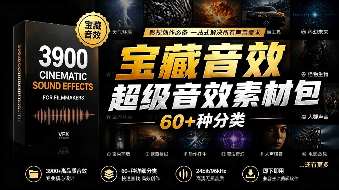 宝藏音效合集包！60+多种音效分类，共计3900个，分类清晰，全中文分类，高品质剪辑音效素材包-网创之家