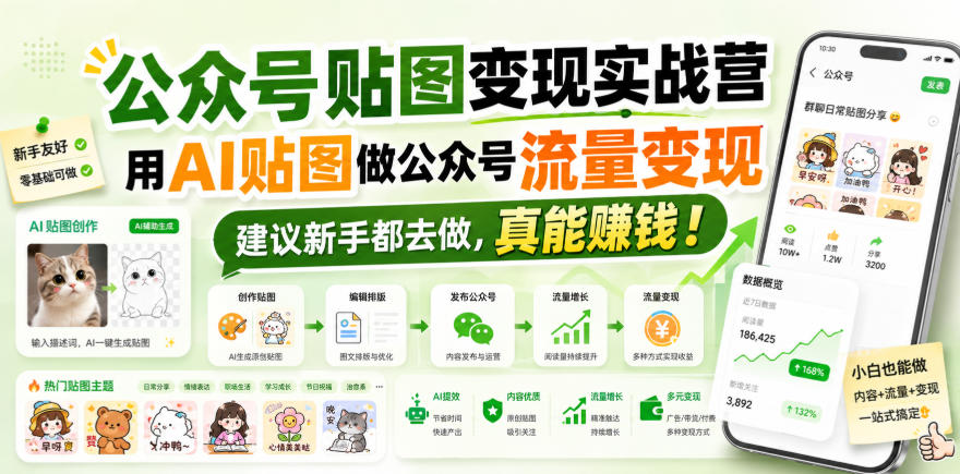 公众号贴图变现实战营，用AI贴图做公众号流量变现，建议新手都去做，真能賺钱！-网创之家