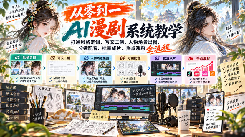 从零到一AI漫剧系统教学，打通风格定调、写文二创、人物场景出图、分镜配音、批量成片、热点涨粉全流程-网创之家
