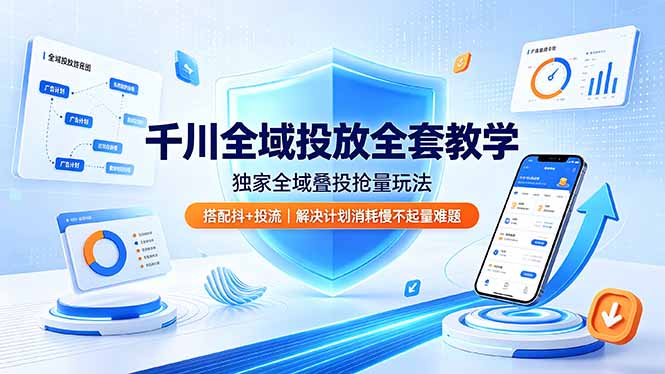 千川全域投放全套教学，独家全域叠投抢量玩法，搭配抖+投流，解决计划消耗慢不起量难题-网创之家