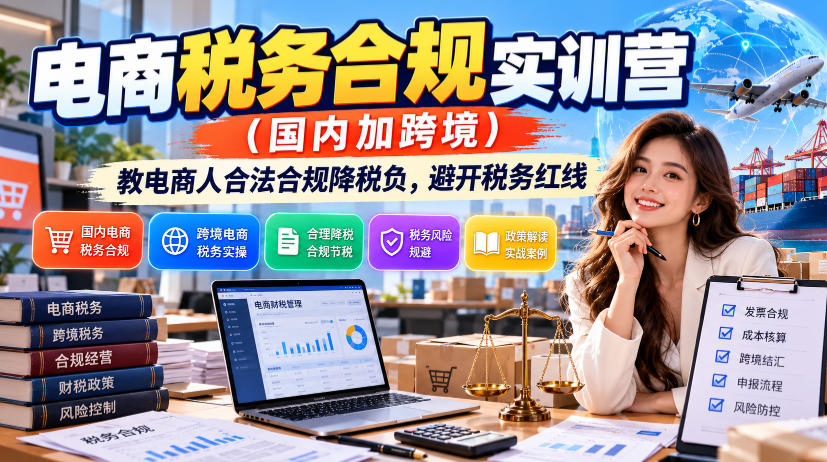 电商税务合规实训营(国内加跨境)，教电商人合法合规降税负，避开税务红线-网创之家