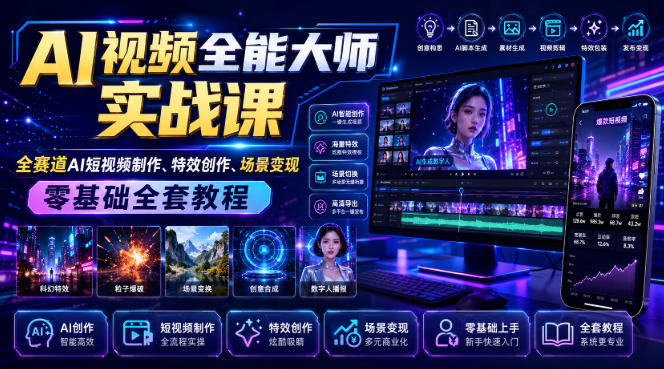 AI视频全能大师实战课｜全赛道AI短视频制作、特效创作、场景变现零基础全套教程-网创之家