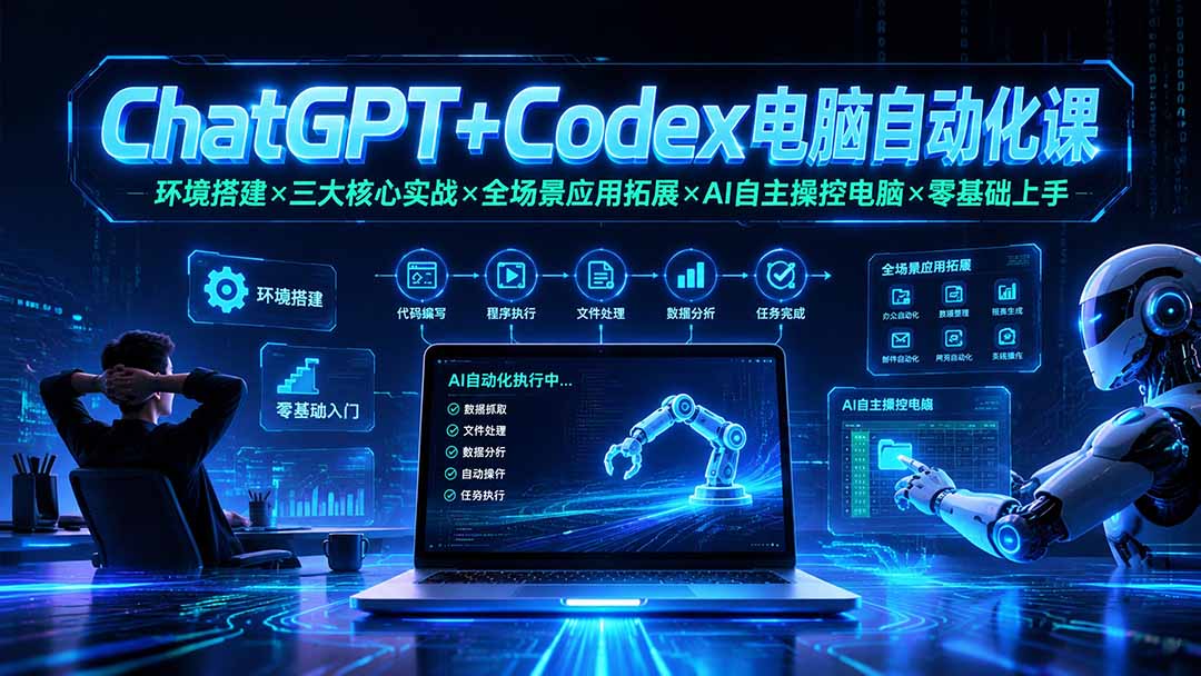 ChatGPT+Codex电脑自动化课：环境搭建×三大核心实战×全场景应用拓展×AI自主操控电脑×零基础上手-网创之家