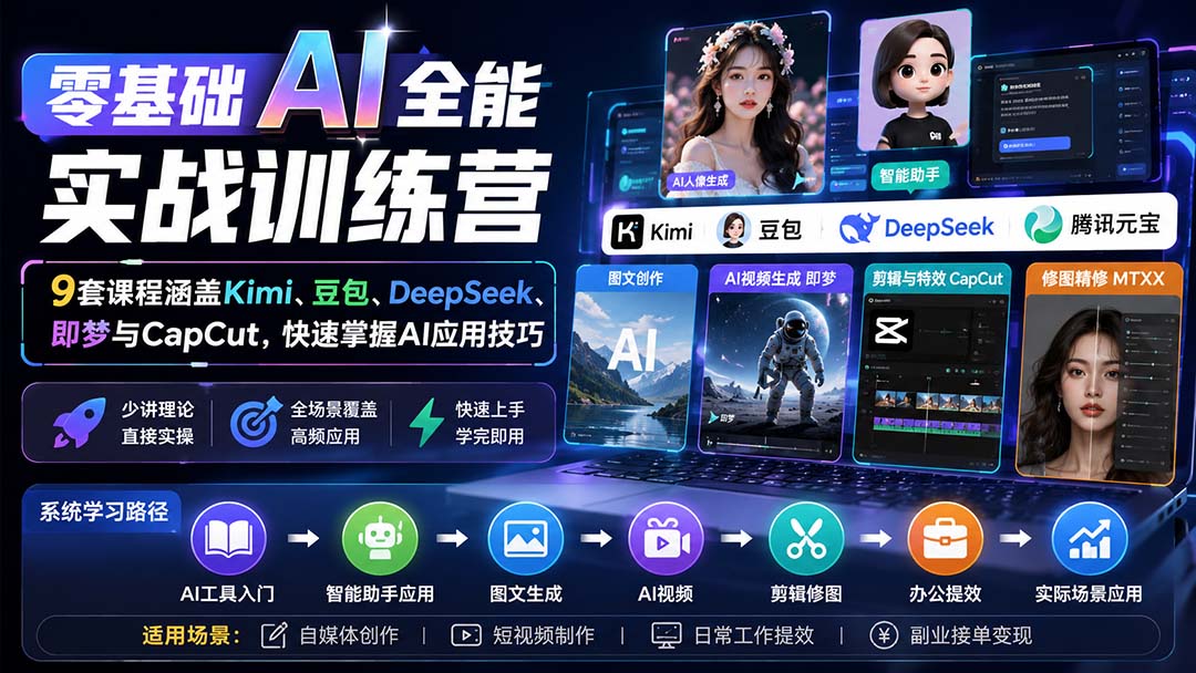 零基础AI全能实战训练营：9套课程涵盖Kimi、豆包、DeepSeek、即梦与CapCut，快速掌握AI应用技巧-网创之家
