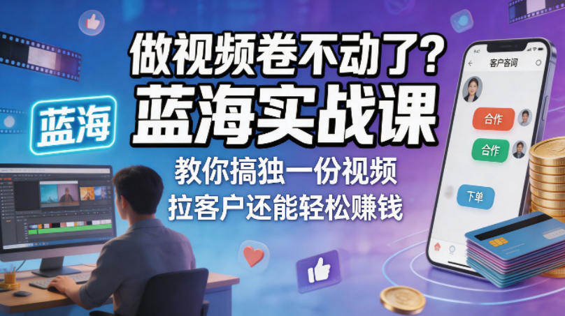 做视频卷不动了？蓝海实战课教你搞独一份视频，拉客户还能轻松賺钱！【原创双语字幕】-网创之家