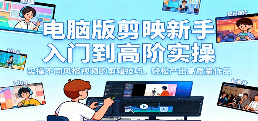 电脑版剪映新手入门到高阶实操，实操不同风格视频的剪辑技巧，轻松产出高质量作品-网创之家