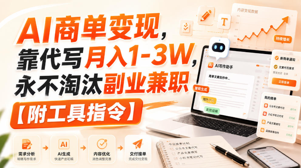 AI商单变现，靠代写月入1-3W，永不淘汰副业兼职【附工具指令】【揭秘】-网创之家