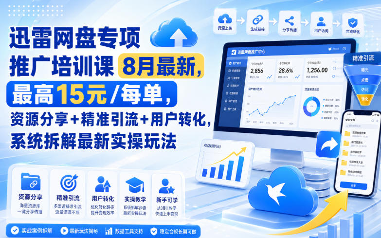 迅雷网盘专项推广培训课8月最新，最高15米/每单，资源分享+精准引流+用户转化，系统拆解最新实操玩法(更新0824)-网创之家