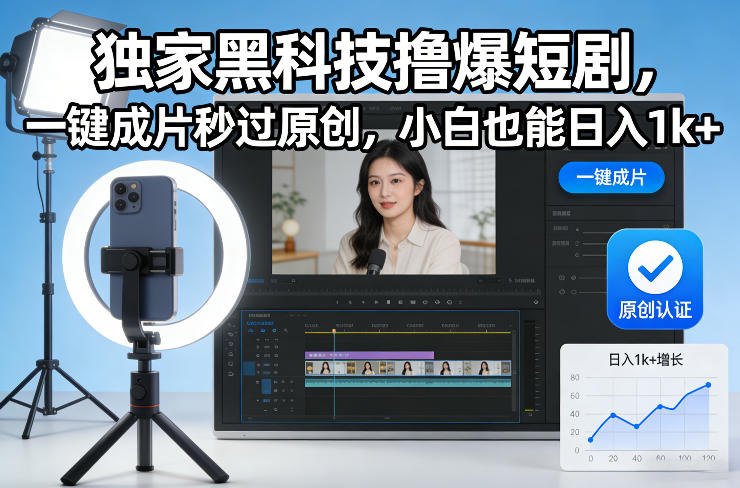 独家黑科技撸爆短剧，一键成片秒过原创，小白也能日入1k+【揭秘】-网创之家