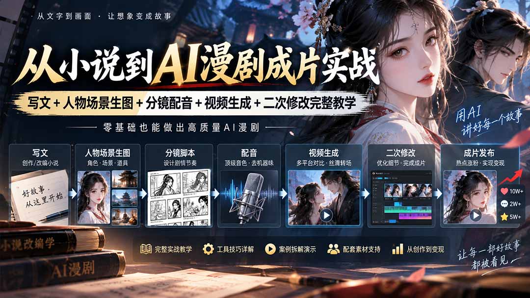 从小说到AI漫剧成片实战：写文+人物场景生图+分镜配音+视频生成+二次修改完整教学-网创之家