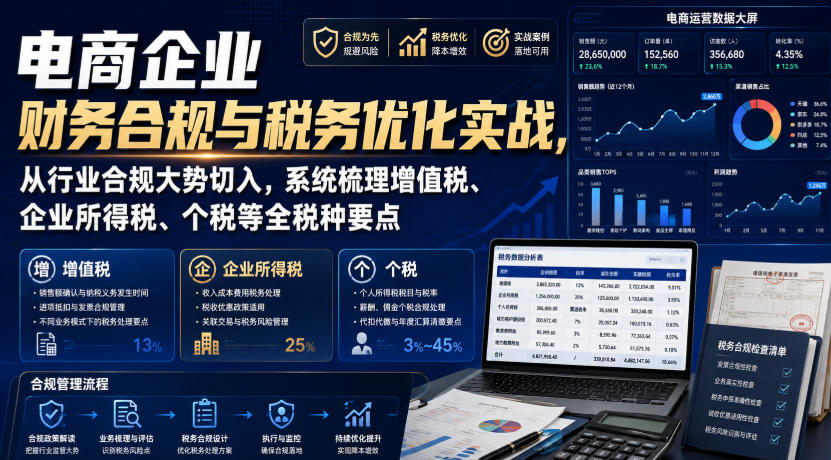 电商企业财务合规与税务优化实战，从行业合规大势切入，系统梳理增值税、企业所得税、个税等全税种要点-网创之家