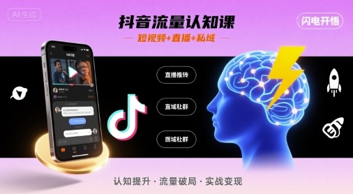 抖音流量认知课，短视频+直播+私域，认知提升，闪电开悟-网创之家