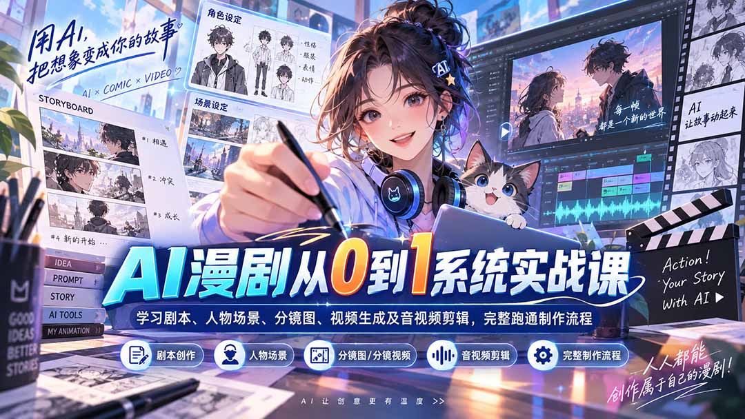 AI漫剧从0到1系统实战课：学习剧本、人物场景、分镜图、视频生成及音视频剪辑，完整跑通制作流程-网创之家