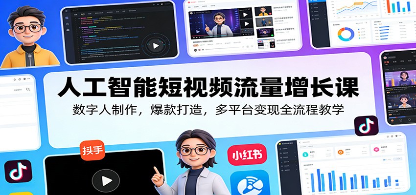 人工智能短视频流量增长课：数字人制作，爆款打造，多平台变现全流程教学-网创之家