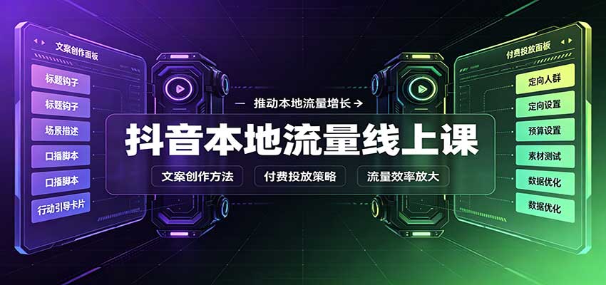 抖音本地流量线上课：账号搭建拍摄剪辑，文案创作与付费投放教学-网创之家