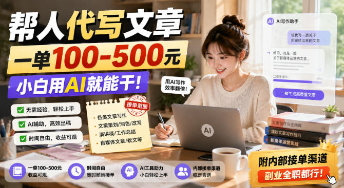 帮人代写文章，一单100-500，小白用AI就能干，附内部接单渠道，副业全职都行【揭秘】-网创之家